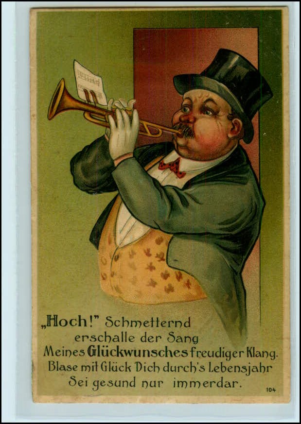 Y4540/ Geburtstag Mann spielt Trompete Litho Prägedruck AK 1910 eBay