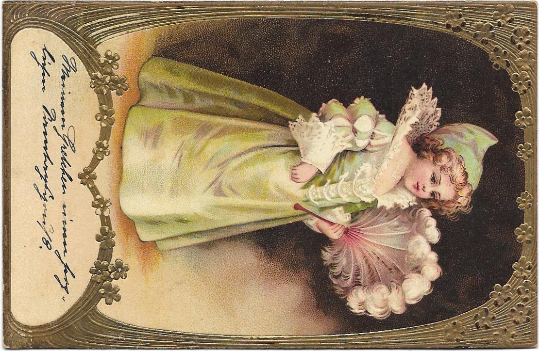 Wee Blue Coo Vintage Grußkarte "Jugendstil-Mädchen Mit Rotkehlchen" - 17,5x12,5 Cm, 280 G/m² | Leer Innen