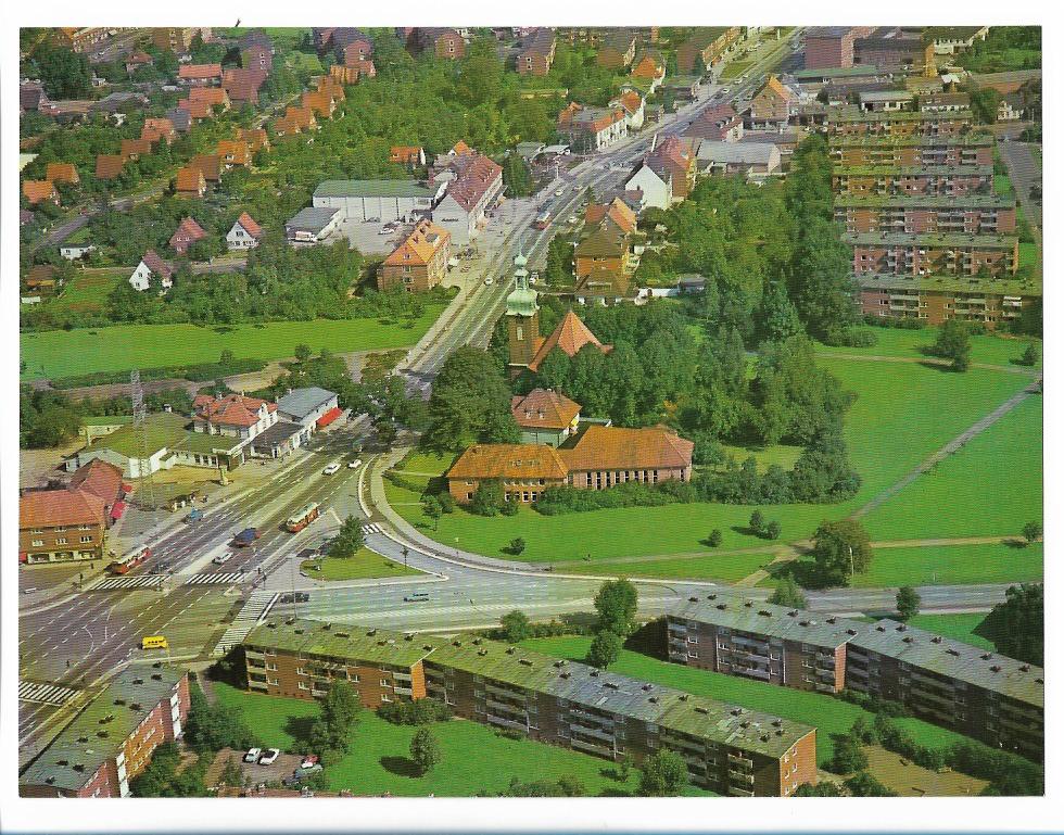 c2765/ Hamburg Bramfeld Osterkirche Luftbild 1966 Hamburger Abendblatt